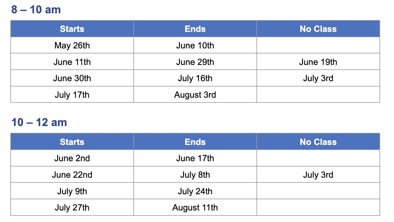 Summer 26 Teen Driving Schedule